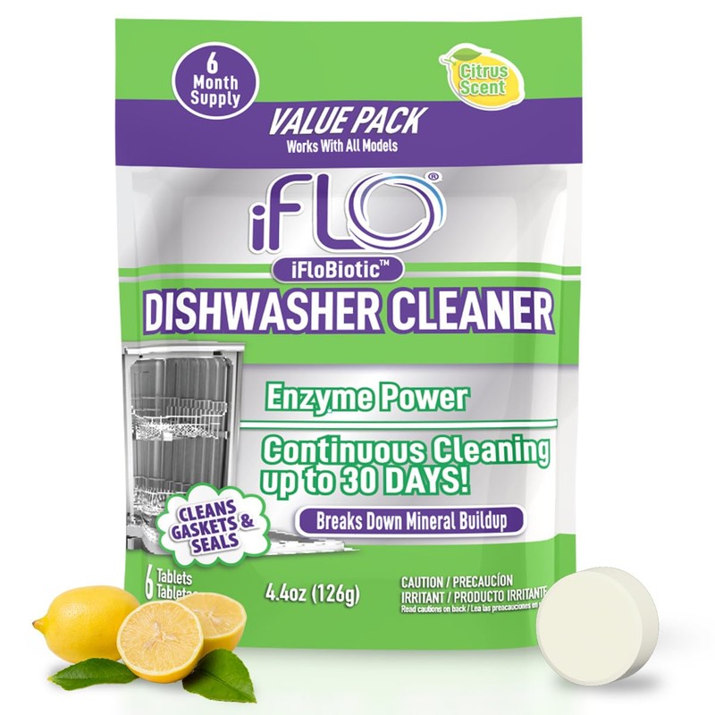 iFLO Dishwasher Cleaner Tablets with iFLObiotic – Deep Cleaning Dishwasher