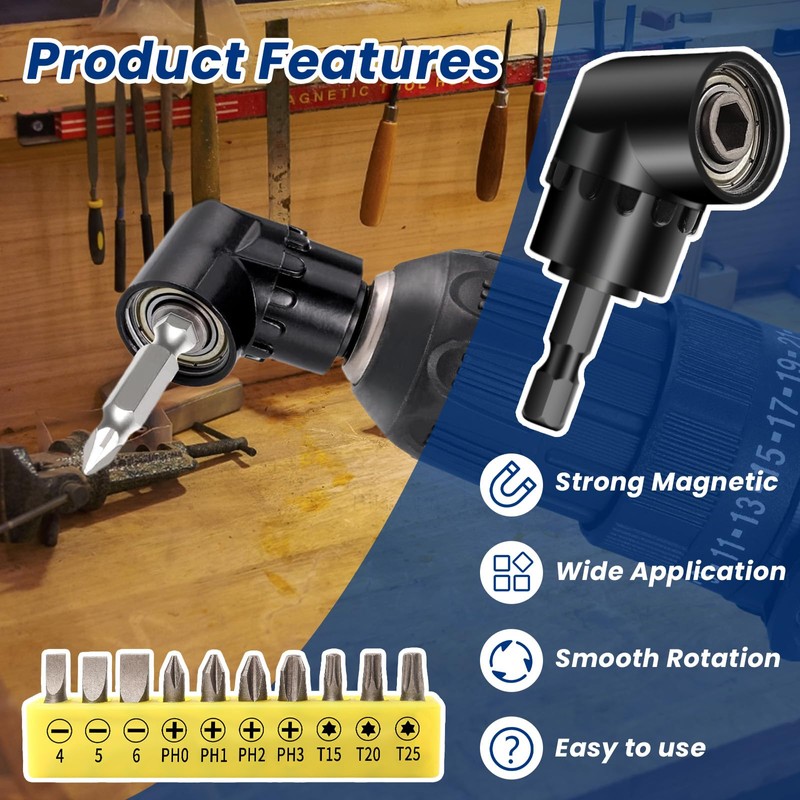 WEDAMOO 11Pcs Right Angle Drill Attachment Kit, 105 Degree Right