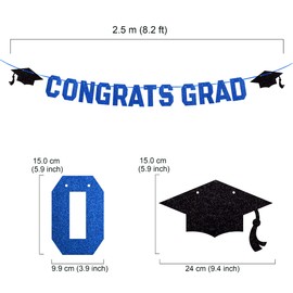 Gexolenu Blue Class of 2023 Graduation Theme Party Decoration Banner, Congrats Grad Banner, Black Glitter Graduation Banner, 2023 Black Congratulations Grad Party Decorations