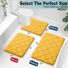 OLANLY Memory Foam Bath Mat Set of 3 Piece, Bathroom Rugs and Toilet Rug U-Shaped, Ultra Soft and Absorbent, Comfortable, Non-Slip, Machine Washable, Shower and Home Decor Accessories, Yellow