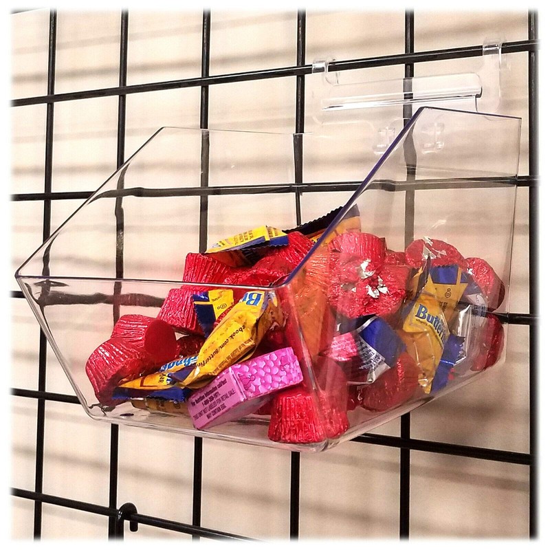 Slatwall to Gridwall Clear Acrylic Bin Adapters for Items with