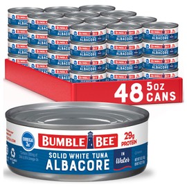 Bumble Bee Solid White Albacore Tuna in Water, 5 oz Can (Pack of 48) - Wild Caught Tuna - 29g Protein per Serving, High in Omega-3s - Non-GMO Project Verified, Gluten Free, Kosher