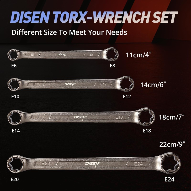 DISEN 2025 Upgraded 4-Piece E-Torx Wrench Set, Double Box End