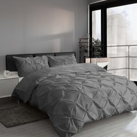 MH Traders Double Size Duvet Cover Sets with Pintuck Design - Double Duvet Set Crafted from 100% Cotton with 200 Thread Count Double Bedding Set Pinch Pleated Quilt Double Size Design - Charcoal