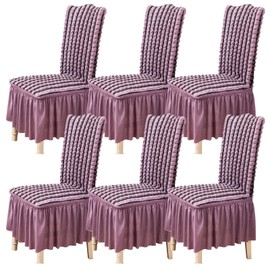 Qubjus Chair Covers for Dining Room Set of 6 Stretch Chair Slipcovers with Skirt Removable Washable Kitchen Chair Protector Cover Set for Home, Party, Wedding(Striped Purple, 6pcs)