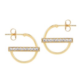 Silvershake White Cubic Zirconia 14K Yellow Gold Plated 925 Sterling Silver Fashion Casual 0.63 Inch C Hoop Stud Post Earrings April Gemstone Birthstone Jewelry for Women, Sterling Silver 14K Gold