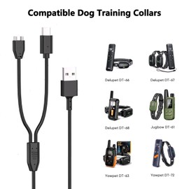 Dog Shock Collar Charger Fit for Jugbow/Delupet/Yawpet Dog Training Collar, 2-in-1 Magnetic and USB C Charging Cable for DT-61/66/67/68/72/73 Shock Collar and Remote Cord with Power Adapter (3.3FT)