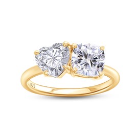 SAVEARTH DIAMONDS 1.90CT 6.5MM Heart Shape & 6MM Cushion Cut Lab Created Moissanite Diamond Toi Et Moi 2-Stone Engagement Ring For Women In 14K Yellow Gold Over Sterling Silver(G-H /VVS1, 1.90 Cttw)-8