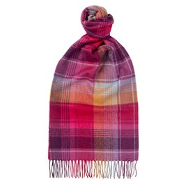 Glen Isla 100% Cashmere Scarf 70.8X11.8IN Classic Plaid Brushed Pink - Made In Scotland
