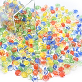 4LB Glass Marbles for Vases, Flat Glass Marbles Vase Filler,Clear Glass Pebbles for Vases, Crafts, Home Decor, Centerpieces, Plants, Aquarium Decorations (Streaks Inside)
