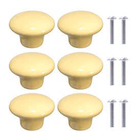 NAKUPENDA Pack of 6 Furniture Knobs, Round Ceramic Cabinet Drawer Knobs, Ceramic Round Handles for Children's Room, Kitchen, Cabinets, Bookcase (Light Yellow)