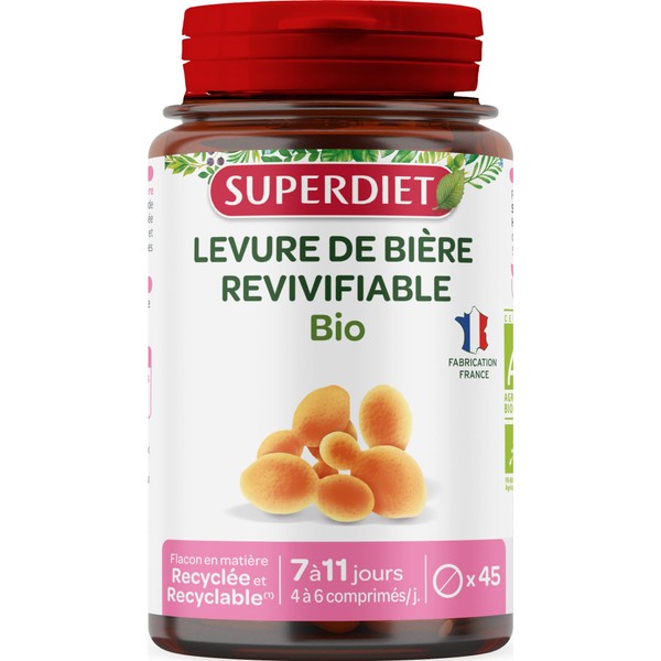 SUPERDIET - LEVURE DE BIÈRE REVIVIFIABLE BIO - Phytothérapie - Fabrication française - 45 comprimés