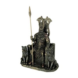 Veronese Design Resin Statues Norse God Odin On Throne with Wolves Bronze Finished Statue 7 X 10.25 X 4.75 Inches Bronze