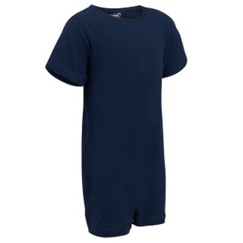 Kaycey Popper Vest Short Sleeve Bodysuit With Crotch Snap Closure, Adaptive Clothing for Kids with Special Needs, Soft Cotton, Navy, 8-9 Years