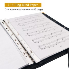 IvyRobes PU Leather Sheet Music Folder Black, 3 Rings Hand Strap Binder 12.5" x 10" Piano Music Binder Choir Folder with Elastic Band,10 Pockets for Sheets Fit Size 8.5x11,A4,9x12