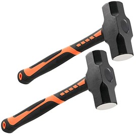 KOOMEDA 2 PCS 3 Pound Sledge Hammer, Drilling/Crack Hammer with Forged Steel Head and Shock Reduction Grip, Solid Construction for Demolition Work