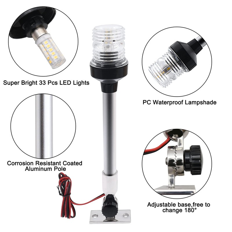 Geloo 30CM/12 Adjustable LED Navigation Lamp Marine Anchor Light,Navigation Light