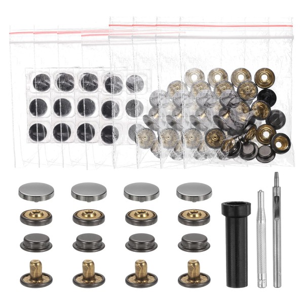 sourcing map 24 Set Leather Snap Fasteners Kit 10mm Metal