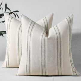 Hckot Christmas Throw Pillow Covers 20x20 Set of 2 Striped Pillow Covers Textured Linen Xmas Decorative Pillows Square Cushion Covers for Sofa Couch Bed Living Room Farmhouse Decor,Green