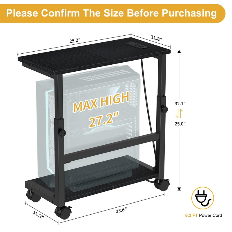 Snughome Computer Tower Stand with Charging Station, 25.0"-32.1" Height Adjustable