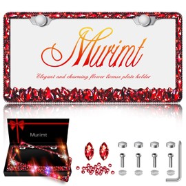 Murimt Bling License Plate Frame 1 Pack Rhinestone Bedazzled License Plate Over | Holder Sparkly Diamond Glitter Stainless Steel Frame（CPJ-03-Red 2）