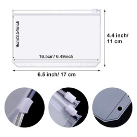 Pack of 15 A6 Binder Bags, PVC 6-Hole Zip Folder, Waterproof Plastic Binder Pockets, Transparent Money Budget Envelopes for Notebook Planner, Insert Pages Loose Leaf Bags, Photo