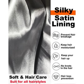 Satin Lined Beanie for Women Men, Womens Silk Lined Beanies, Wool Knit Cuffed Warm Winter Hats Skull Cap, 2pcs-black+gray, One Size