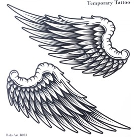 1Pair Black Large Temporary Tattoo Sticker for Women Men Angel Wings Non-Toxic Waterproof Size 21cm x 22cm Temporary Tattoos (Beauty)