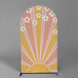 Arch Backdrop Cover Daisy Pink Flowers Birthday Party Arch Stand Stretchy Fabric Covers Kids Ripples Groovy ONE Baby Shower Parties Decorations (2.6x6ft,GX2460)
