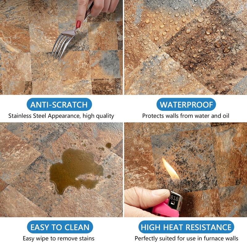 Midcard 10 Piece Peel and Stick Backsplash Imitation Rust Brown