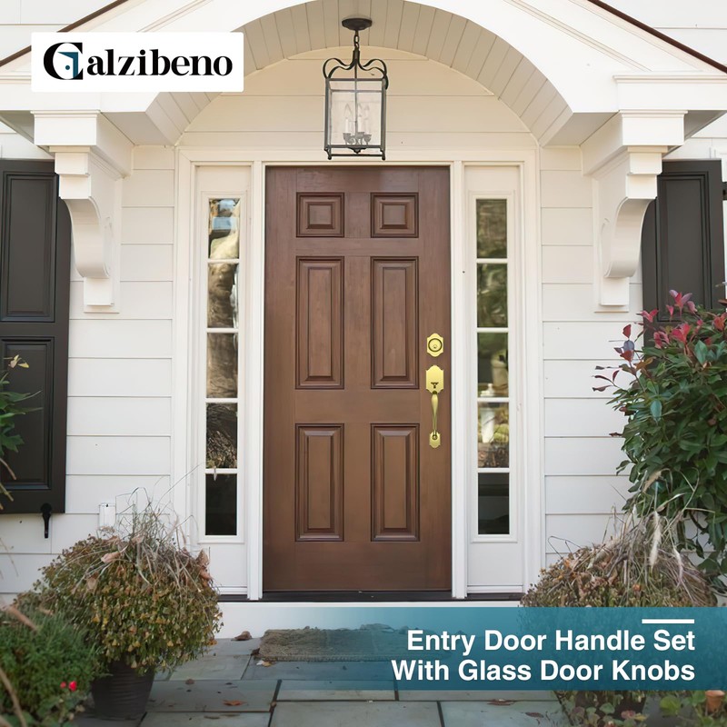 Calzibeno Satin Brass Front Door Handle and Deadbolt Set, Front