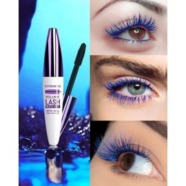 Blue Mascara and Eyeliner Set, 5D Colored Liquid Mascara for Volume, Length, Bend, Waterproof, Smudge Proof - Ideal for Party and Stage Makeup