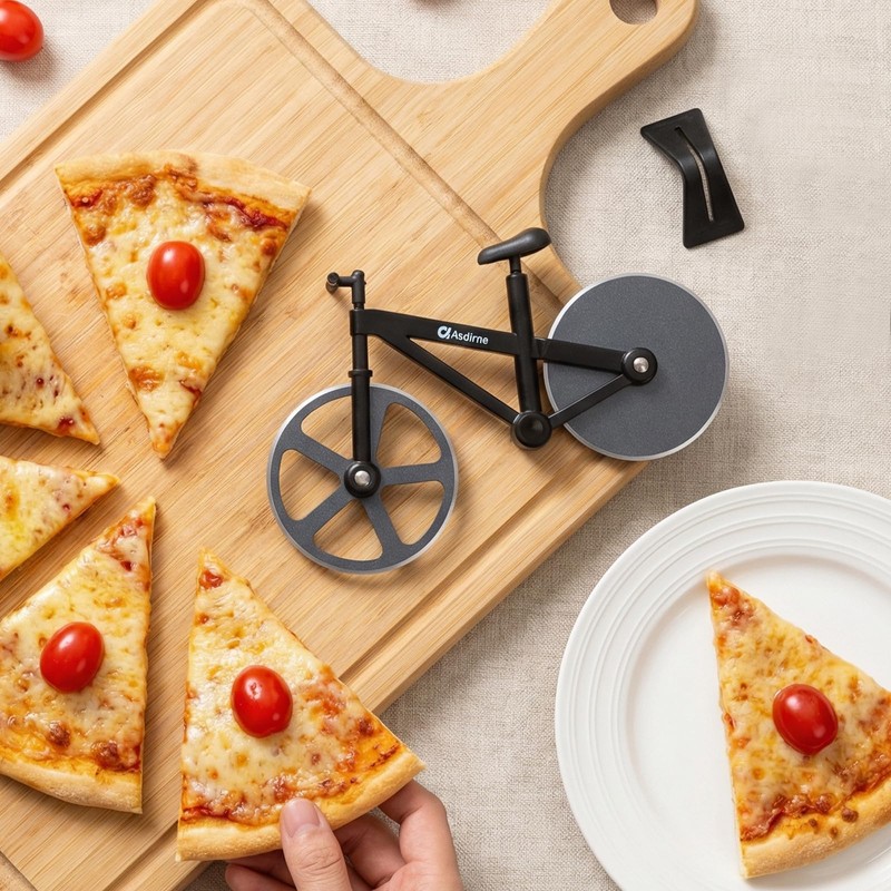 Bicycle Pizza Cutter - Funny Pizza Cutter Wheel with Stand,