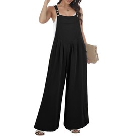 Buauty Women's Jumpsuits Overalls Wide Leg Casual 2025 Rompers Sleeveless Smocked One Piece High Waist Loose Fit with Pockets