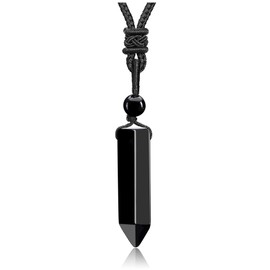 CrystalTears Black Obsidian Crystal Necklace for Men Hexagonal Quartz Crystal Point Pendant Necklace Adjustable Healing Gemstone Necklace Jewellry Crystal Gift Valentines for Him Men Boyfriend Husband