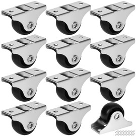 Pack of 12 Furniture Castors Heavy Duty 25 mm (2.5 cm) with Steel Plate and 24 Screws - Quiet Rubber Castors without Brake for Pallet Furniture, Cabinets, Tool Boxes - Traceless and Heavy Duty