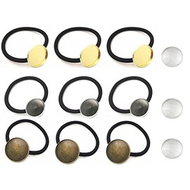 MAHAVIMOKSA 15Sets/30pcs 20mm Round Bezel Cabochon Setting Frame Tray Hair Bands Hair Ties with Glass Dome for DIY Craft (Mixed 3 Color)