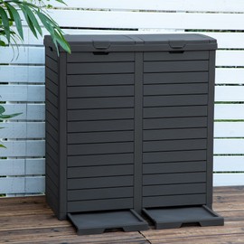 DWVO Outdoor Large Resin Trash Can, 76 Gallon Classified Hideaway Garbage Bins with Dual Lid and Drip Trays for Porch, Backyard, Deck, Patio, Poolside, Easy to Clean, 248 Quart, Black
