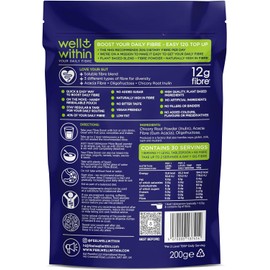 12g Soluble Fibre Supplement, 40% NHS Daily Intake, 3in1 Fibre Powder : Inulin Acacia FOS (Fructooligosaccharides) Well Within Prebiotics for Gut Health (200g Bag, 30 x 6g Fiber) Pre Biotic Drink