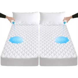 Lunsing Split King Mattress Protector for Adjustable Bed, Waterproof Breathable Noiseless Split King Mattress Pad Cover, 6-18 Inches Deep Pocket, White