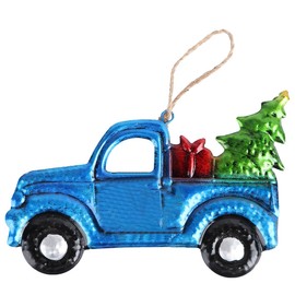 PRETYZOOM Christmas Truck Ornaments Metal Pickup with Tree Hanging Ornament for Tree Decoration Xmas Blue Truck Pendant Christmas Party Keepsake
