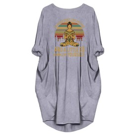 JiaMa Womens I'm Mostly Peace Love and Light and A Little Go Print Long Sleeve Loose Pocket Oversize Tunic Dress Grey, XX-Large