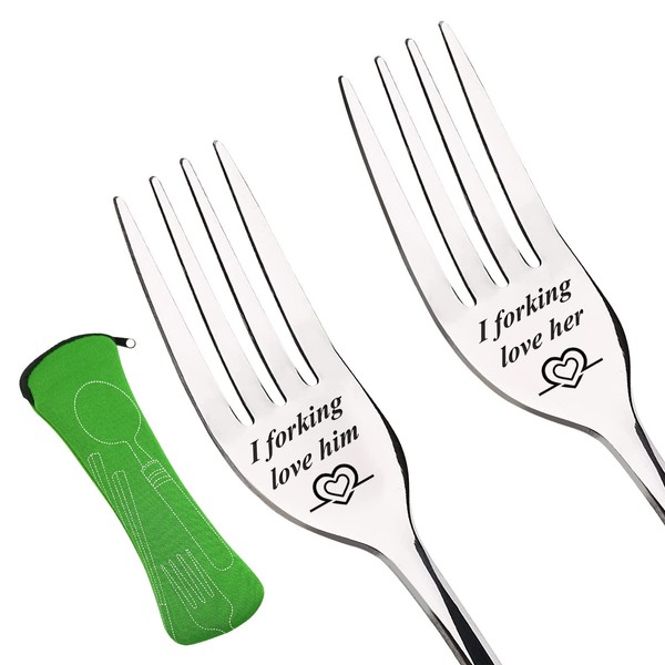 Anniversary Gifts for Him and Her, I Forks Love Him I Forks Love Your Carving Fork Romantic Stainless Steel Dinner Forks Gift for Couples Lovers for Christmas Birthday Valentine's Day