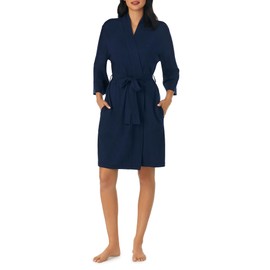 Nautica Womens Soft Robe - Above Knee 3/4 Length Sleeve Lightweight Robe - Cotton Knit Jersey Sleepwear and Loungewear - Navy - Medium