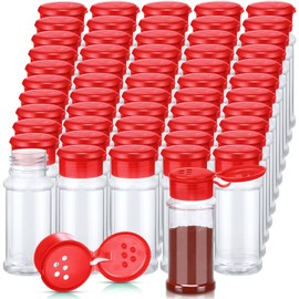 100 Pcs Plastic Spice Bottles Spice Jars Seasoning Jars Spice Bottles Spice Shaker Plastic Jars 3.3 Oz/ 100ml Seasoning Shaker with Shaker Lids for Storing Spice (Red Lid)
