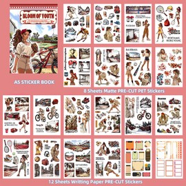 NAESM 20 Sheets Vintage Journaling Scrapbook Sticker, Dual Material Vintage Sticker for Scrapbook Decorating PET Aesthetic Sticker, DIY Craft