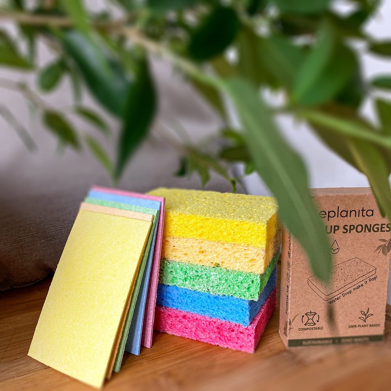 EPLANITA Pop-Up Sponges (Pack of 10) Natural Cellulose, Compostable, Scratch-Free