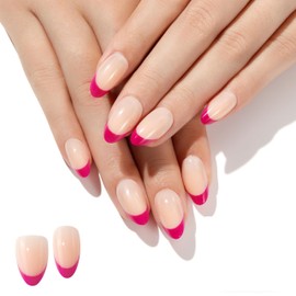 ako Almond Press On Nails Short - Purple French Tips | Acrylic Press On Nails for Women | Glossy Soft Gel False Nails | Reusable Nails Kit 15 Sizes - 30 Fake Nails, Adhesive Tabs & Prep Pad