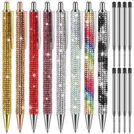 Lincia 8 Pcs Rhinestone Bling Metal Ballpoint Pens Black Ink Gift Pens Diamond Pen Big Crystal Bling Metal Ballpoint Pen 8 Pcs Pen Refills for Bridesmaid Women Girl Classmates Children (Shiny Style)