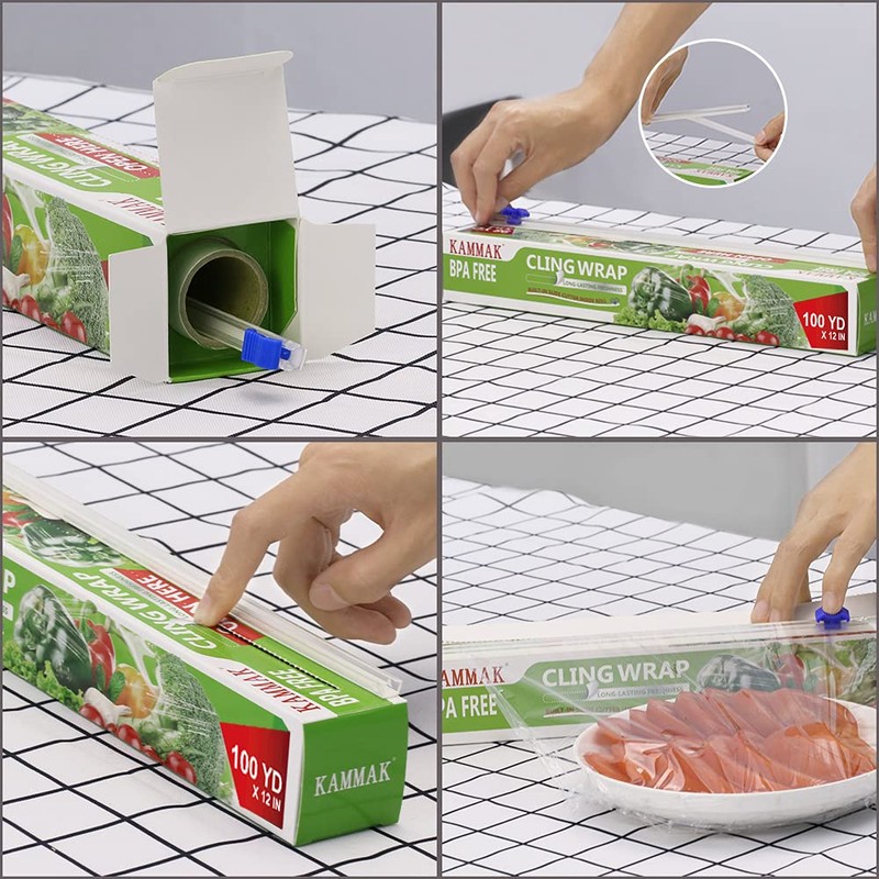 KAMMAK Plastic Wrap with Slide Cutter - 4 Pack 12